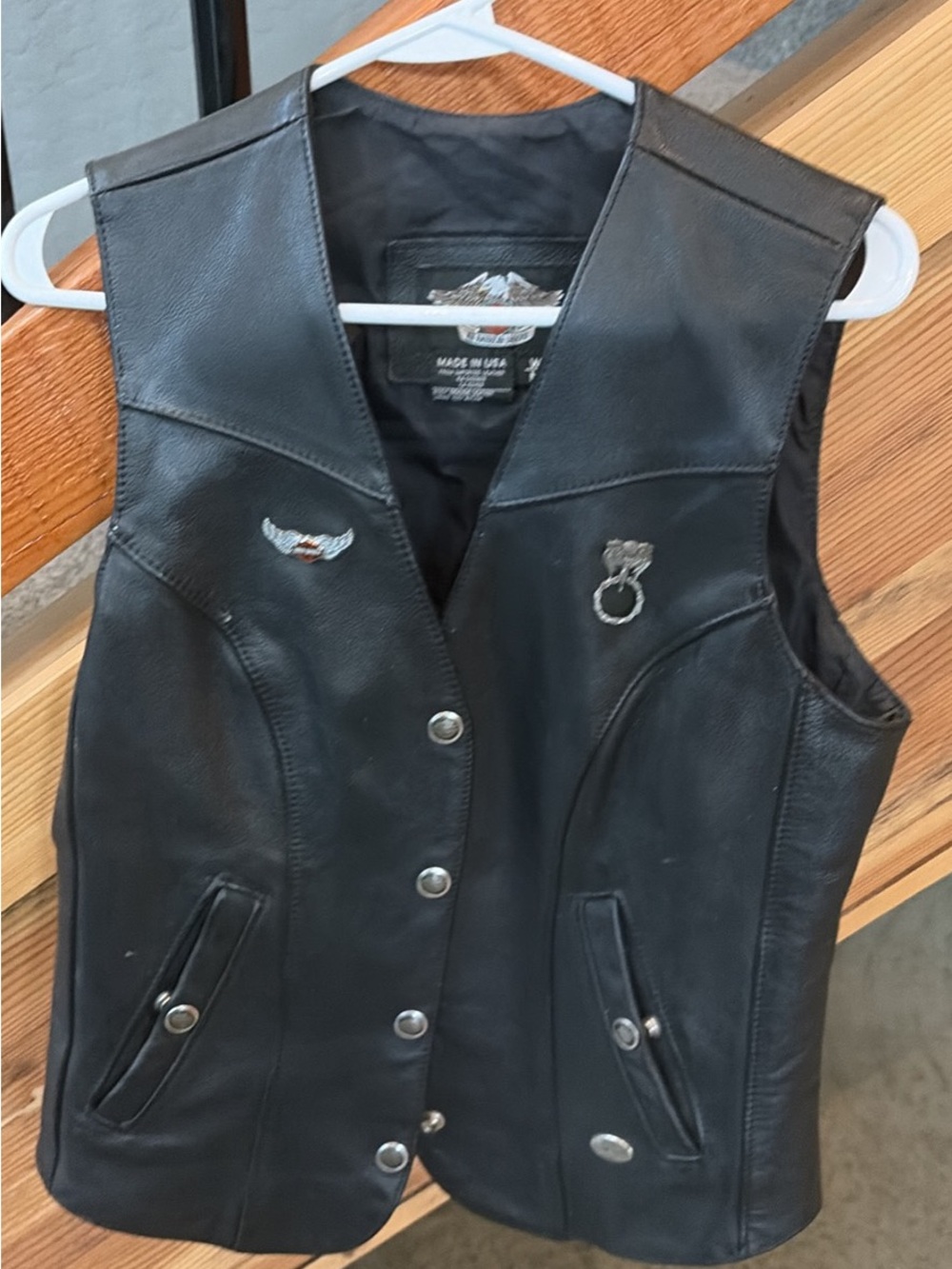 Harley-Davidson Black Leather Women's Vest with Pin Details